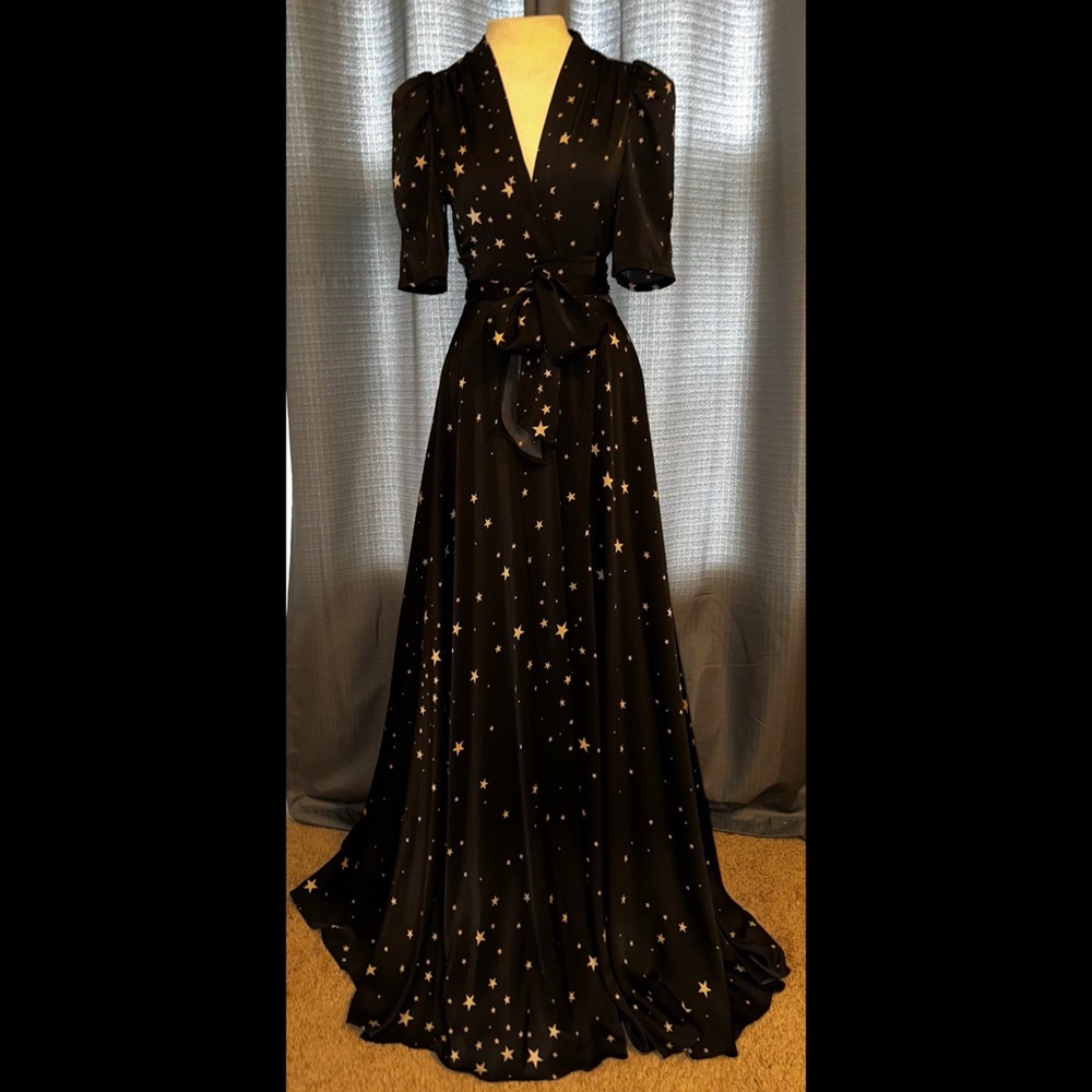 Stoned Immaculate Black Maxi Dress with Gold Star Print